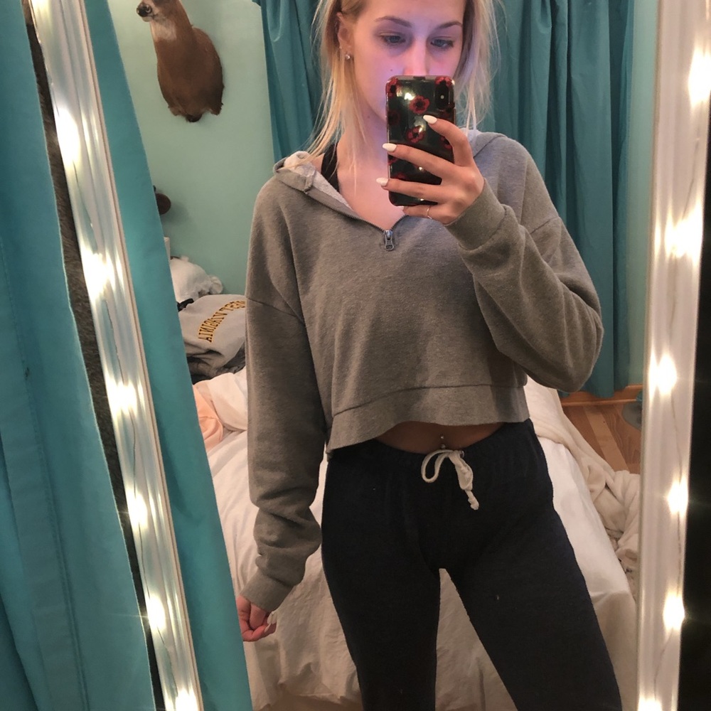 Grey Cropped Hoodie